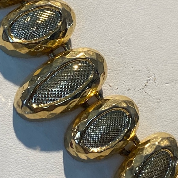 Fashionable Two Toned Gold & Silver w/ Red Accents Chunky Necklace - Picture 2 of 7